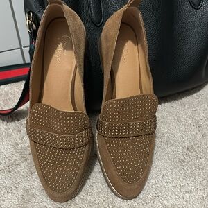 Women’s suede loafers with gold metal studs. Never worn